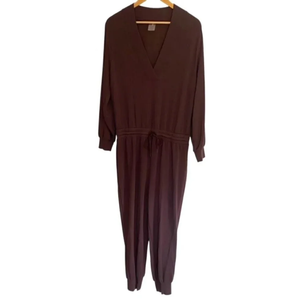 Calia by Carrie Underwood Brown Shawl Collar Jumpsuit Large
